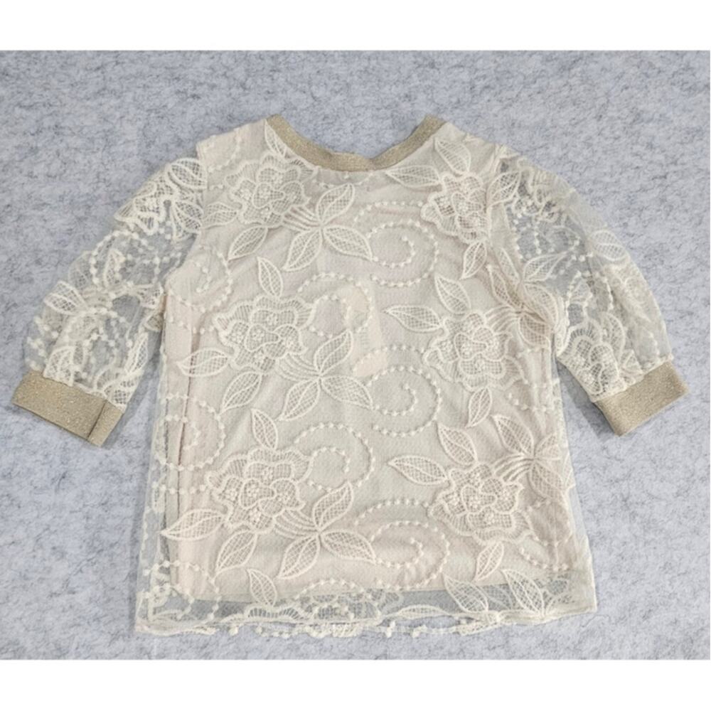 Astrid Floral Lace Overlay Top Metallic Trim Ivory XS Made in Italy NWT - Picture 2 of 15